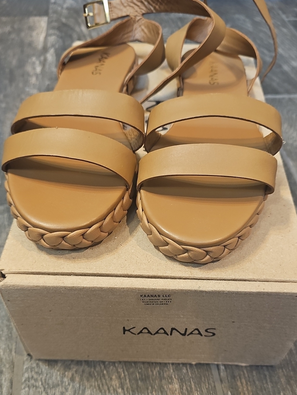Kaanas Women's Braided Trim Tan Strappy Sandals